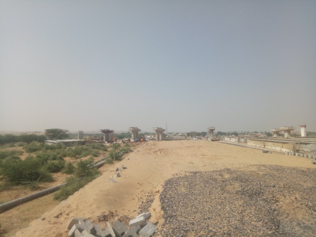 Girder staging on construction site