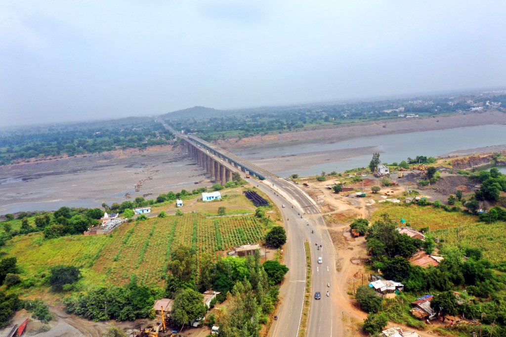 Drone aerial view of Narmada bridge
